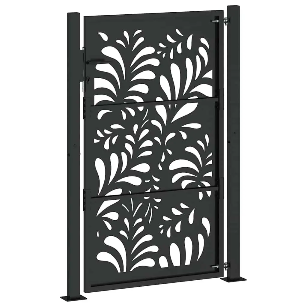 Garden Gate Black 100x150 cm Steel Wave Design Laser-Cut Outdoor Fence Entry
