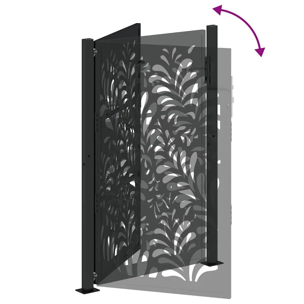 Garden Gate Black 100x150 cm Steel Wave Design Laser-Cut Outdoor Fence Entry