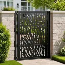Durable Garden Gate with Black Laser-Cut Steel Design