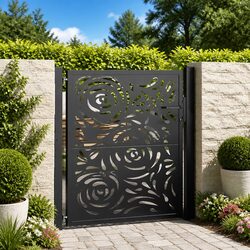 Steel Garden Gate with Elegant Flame Design, 100x100 cm