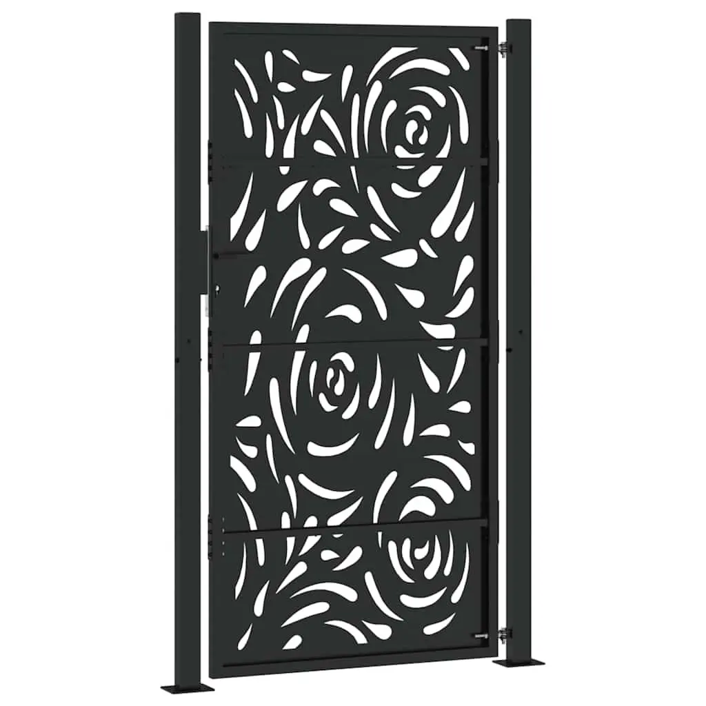 Garden Gate Black 100x175cm Steel Flame Design Outdoor Entrance Durable Lockable