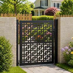 Black Steel Garden Gate 100x100 cm with Cross Design