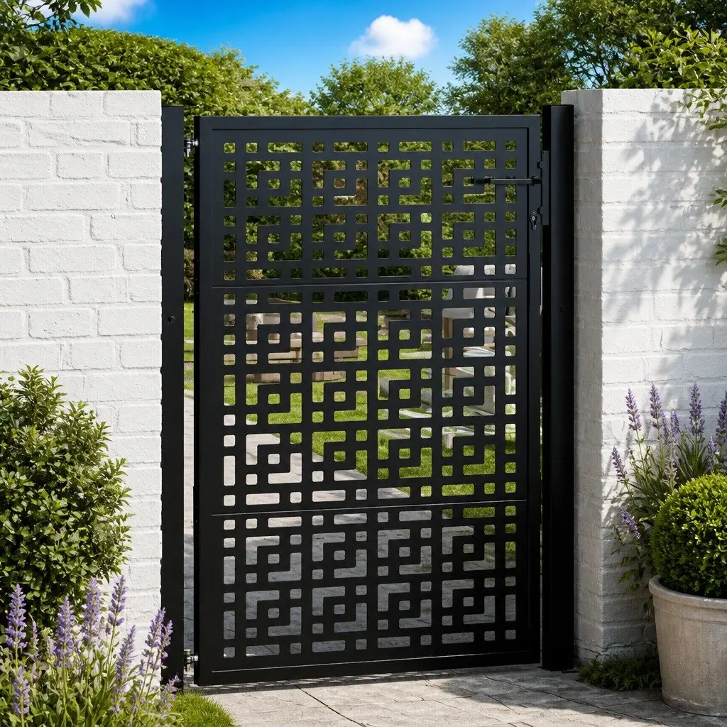 Black Steel Garden Gate 100x125cm with Security Lock