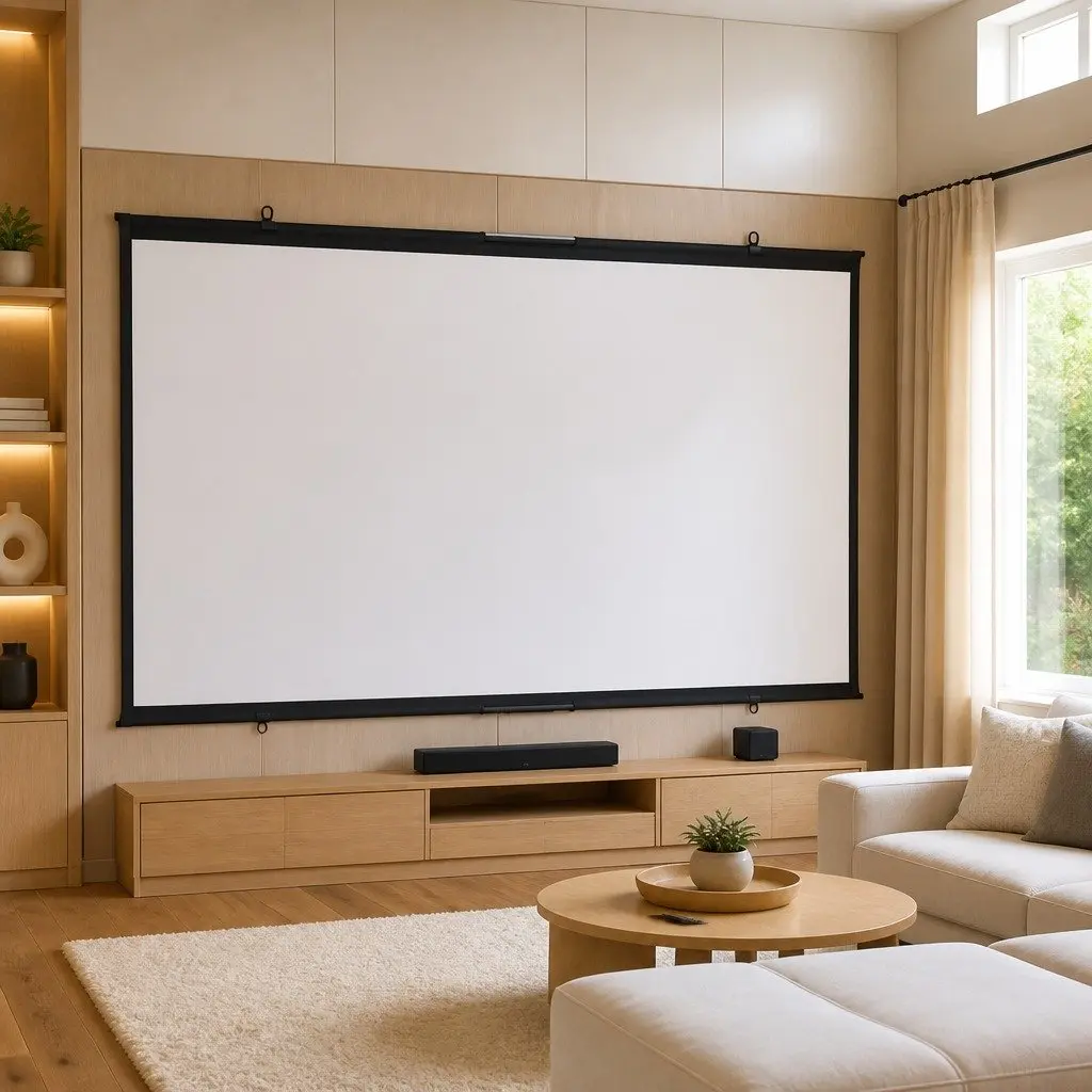 50 Inch Wall-Mounted Projection Screen with Matte White Finish