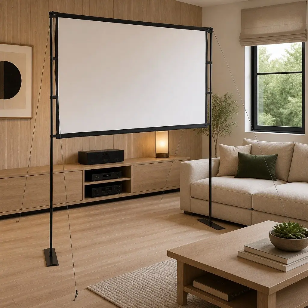 90 Inch 16:9 Projection Screen Manual Display White Portable Stand Home Theater