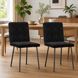 Set of 2 Black Velvet Dining Chairs with Foam Padding