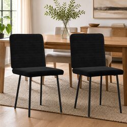 Set of 2 Elegant Black Velvet Dining Chairs