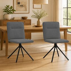 Ergonomic Grey Fabric Dining Chairs 2 pcs with Swivel Function