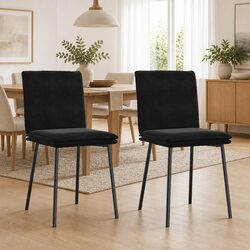 Set of 2 Ergonomic Black Velvet Dining Chairs