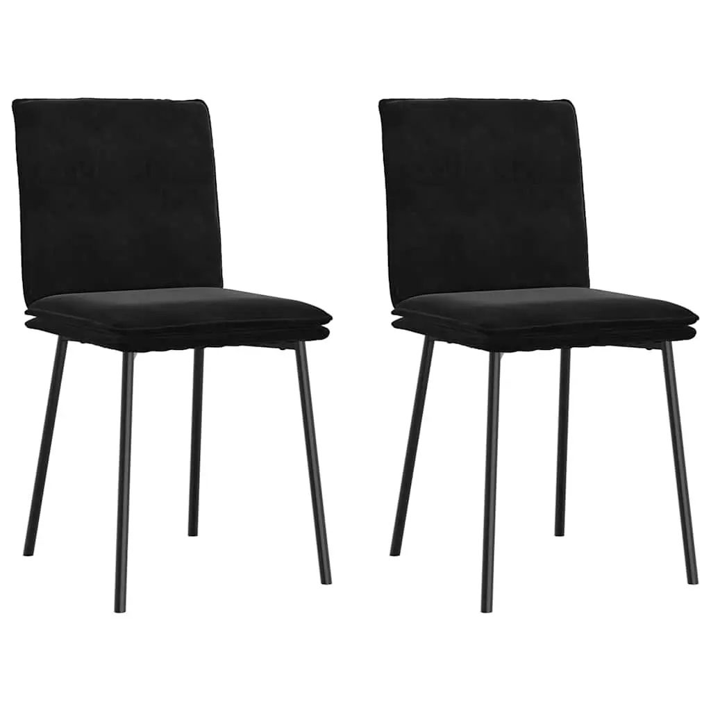 Set of 2 Ergonomic Black Velvet Dining Chairs