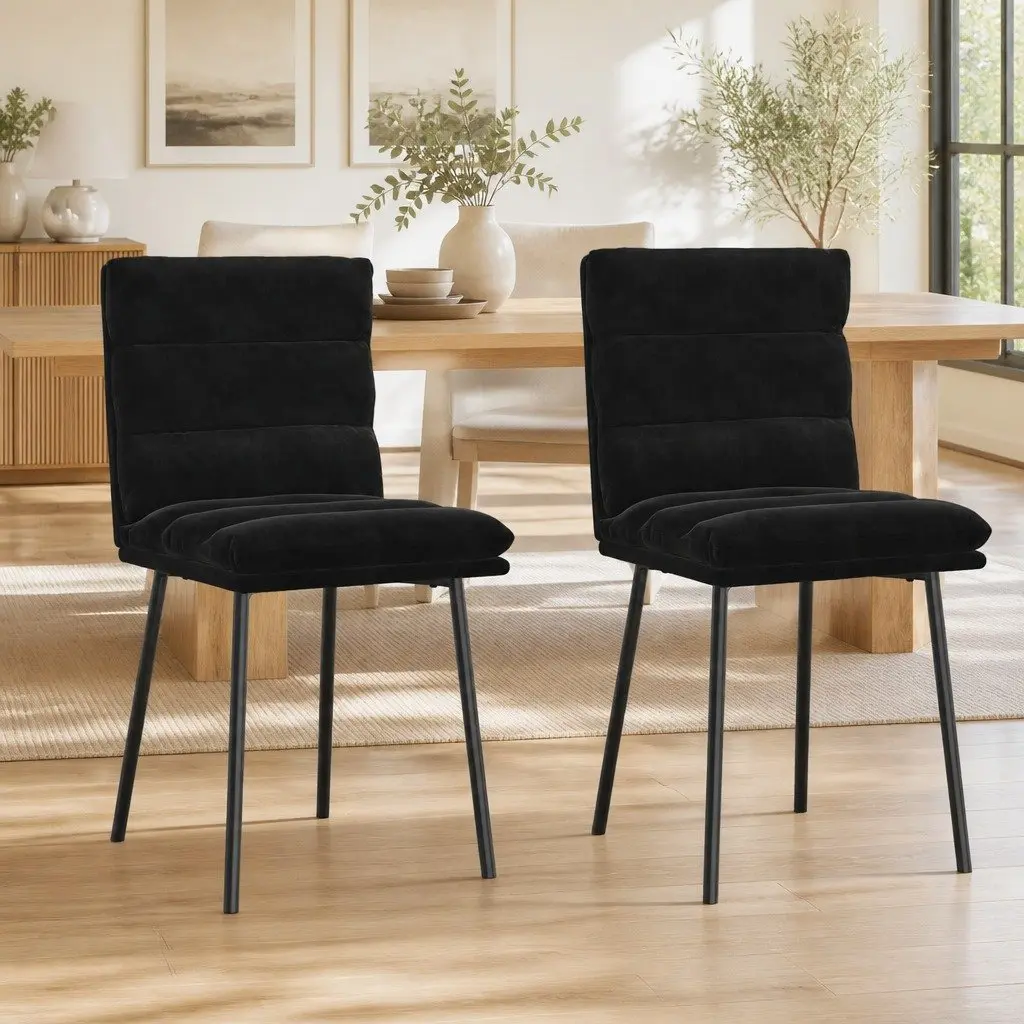 Ergonomic Black Velvet Dining Chairs, 2 pcs Set