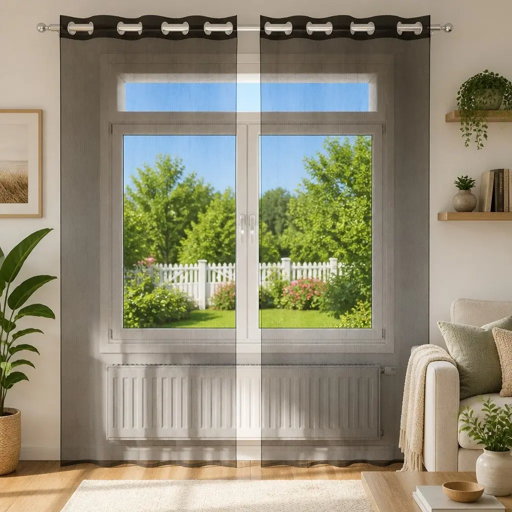Voile Curtains Polyester 140x245 cm Black 2 pcs Semi-Transparent