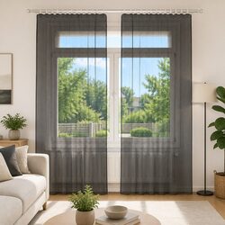 Black Voile Curtains with Rod Pockets - 2 Panels
