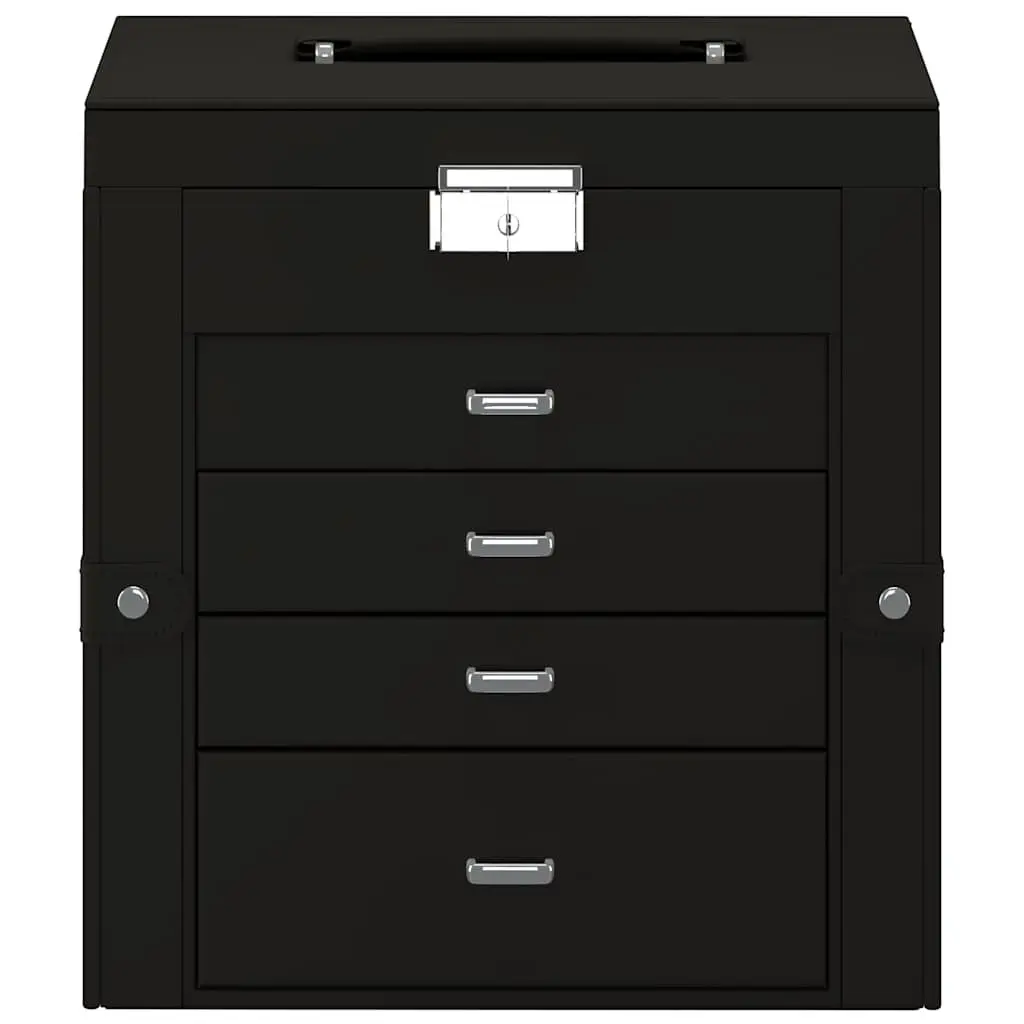 Jewellery Box Velvet 5-Layer Black Organiser with Mirror Lockable Storage Holder
