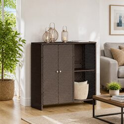 Sturdy Rattan Brown Storage Cabinet for Living Room