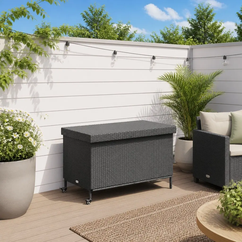 Garden Storage Box PE Rattan 110 x 55 x 73 cm Black