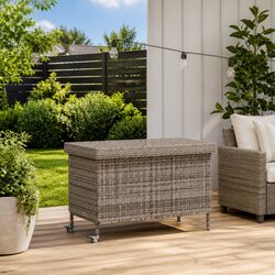 Durable Grey Garden Storage Box with Wheels for Outdoor Use
