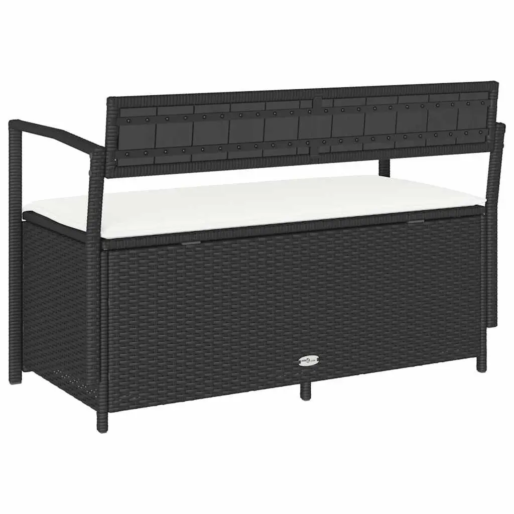 Black Poly Rattan Garden Storage Bench with Cushion
