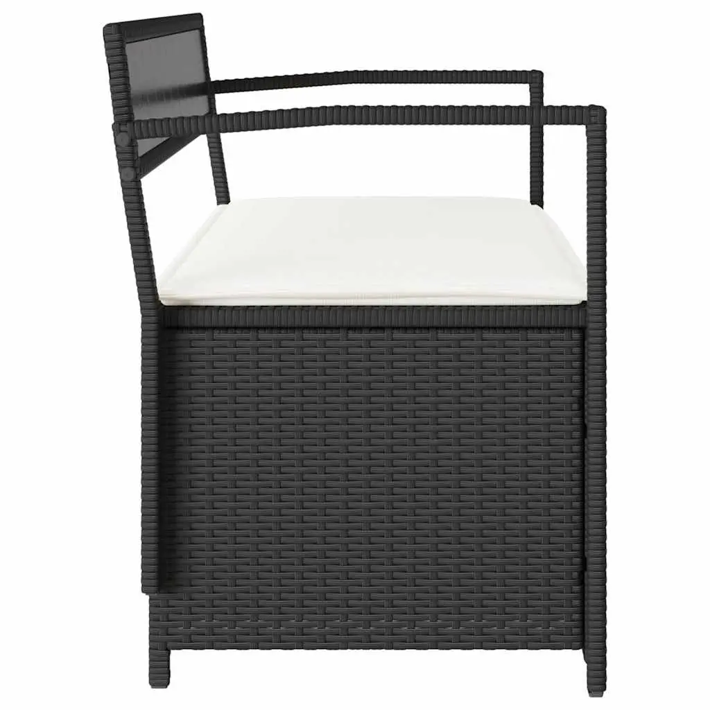 Black Poly Rattan Garden Storage Bench with Cushion