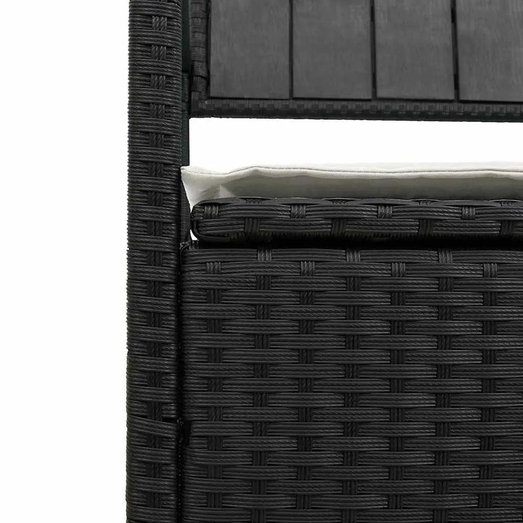 Black Poly Rattan Garden Storage Bench with Cushion