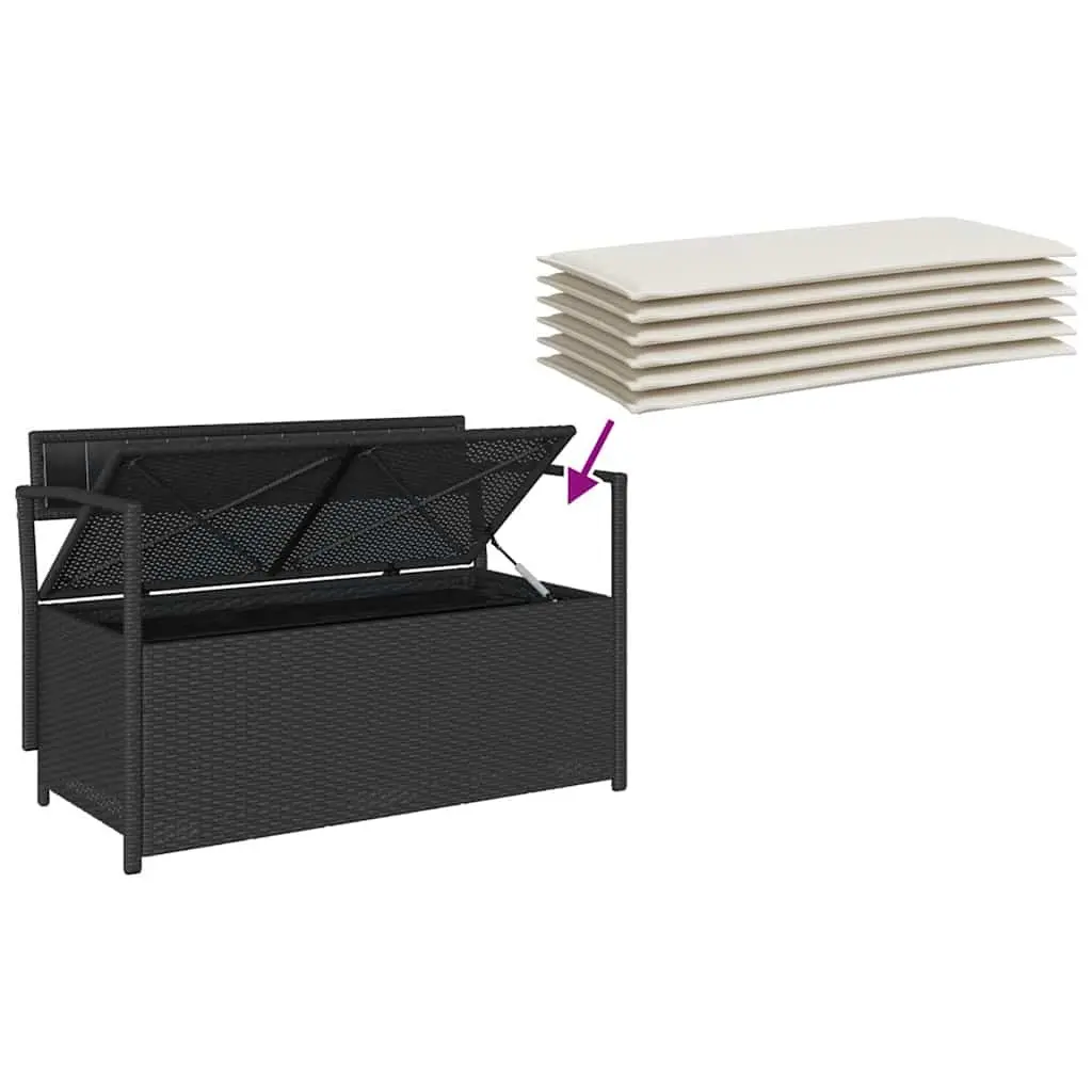 Black Poly Rattan Garden Storage Bench with Cushion