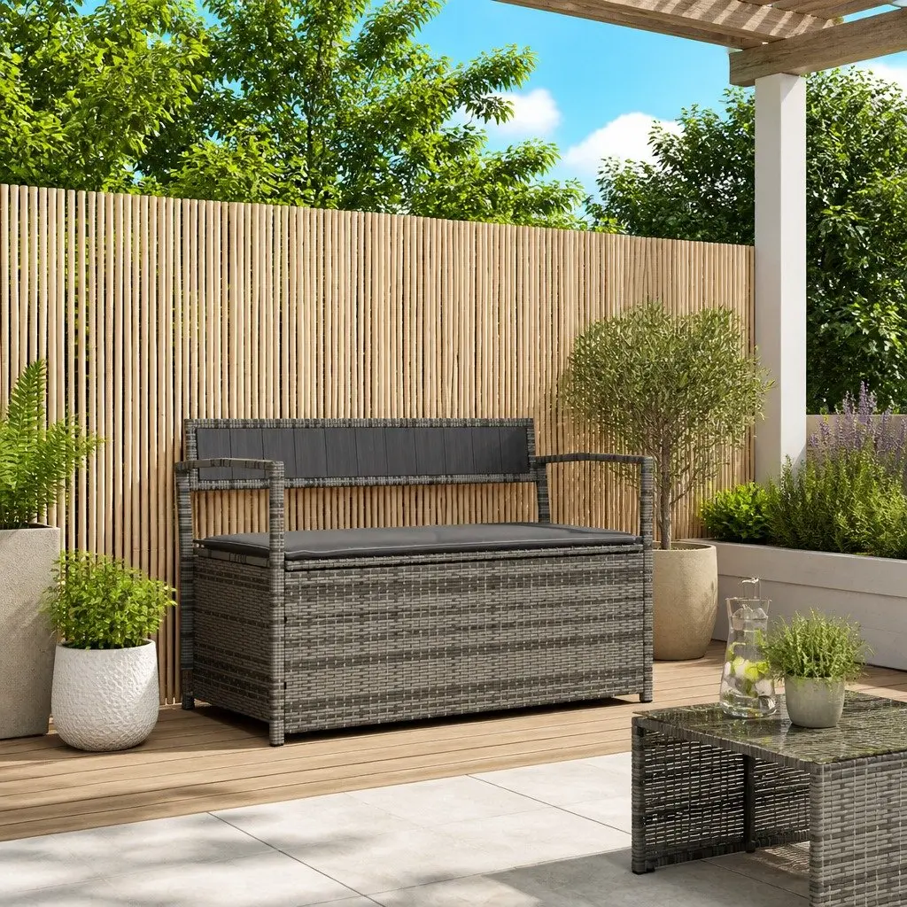 Garden Storage Bench with Cushion in Grey