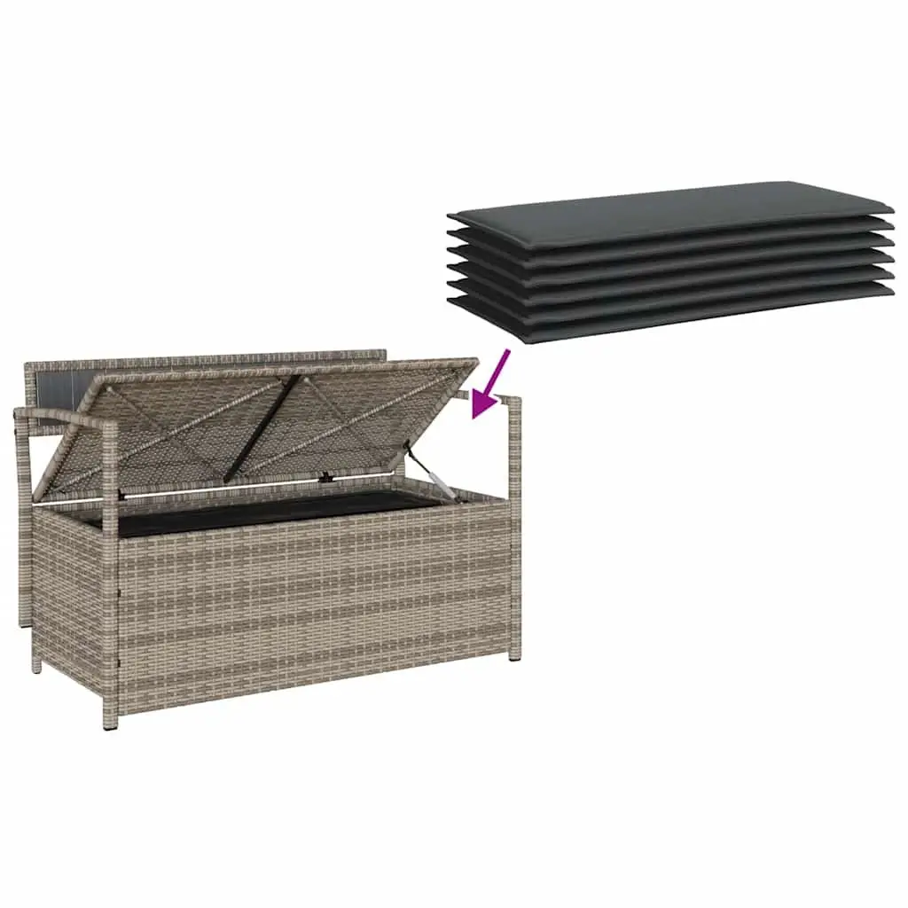 Garden Storage Bench with Cushion in Grey
