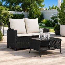 Durable 2-Seater Outdoor Garden Sofa in Black Rattan