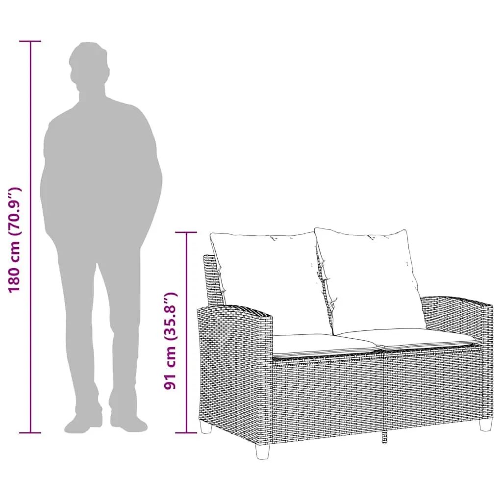 2-Seater Outdoor Garden Sofa in Black Rattan