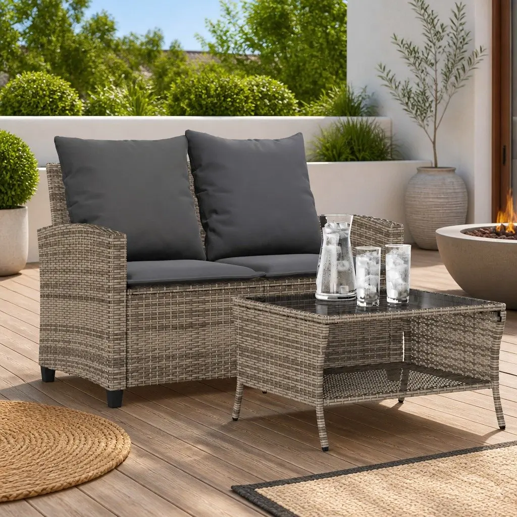 2-Seater Garden Sofa Set with Cushions and Table