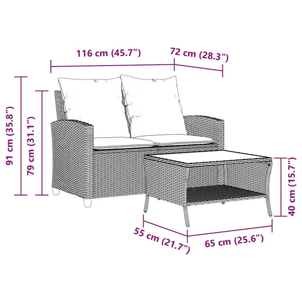 Outdoor Garden Sofa Set with Cushions and Table