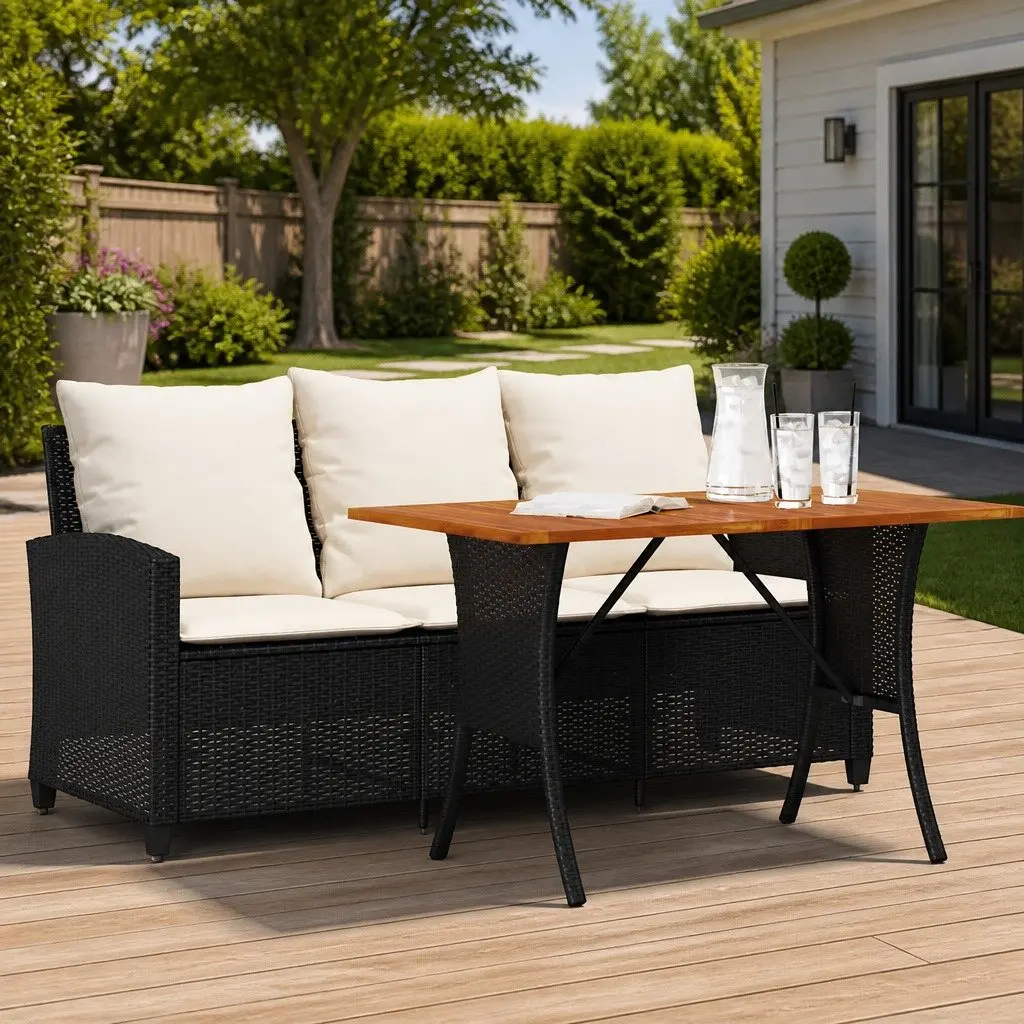 3-Seater Garden Sofa Set with Cushions & Table