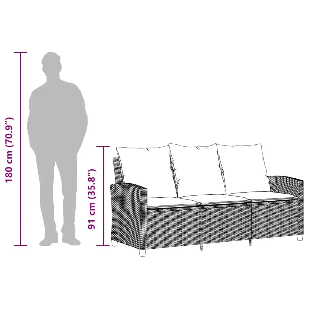3-Seater Garden Sofa Set with Cushions and Table