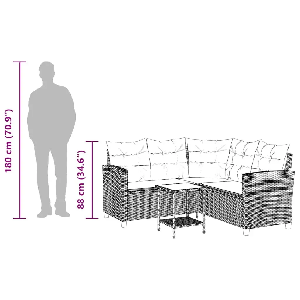 L-Shaped Garden Sofa Set with Coffee Table and Cushions Outdoor Patio Furniture