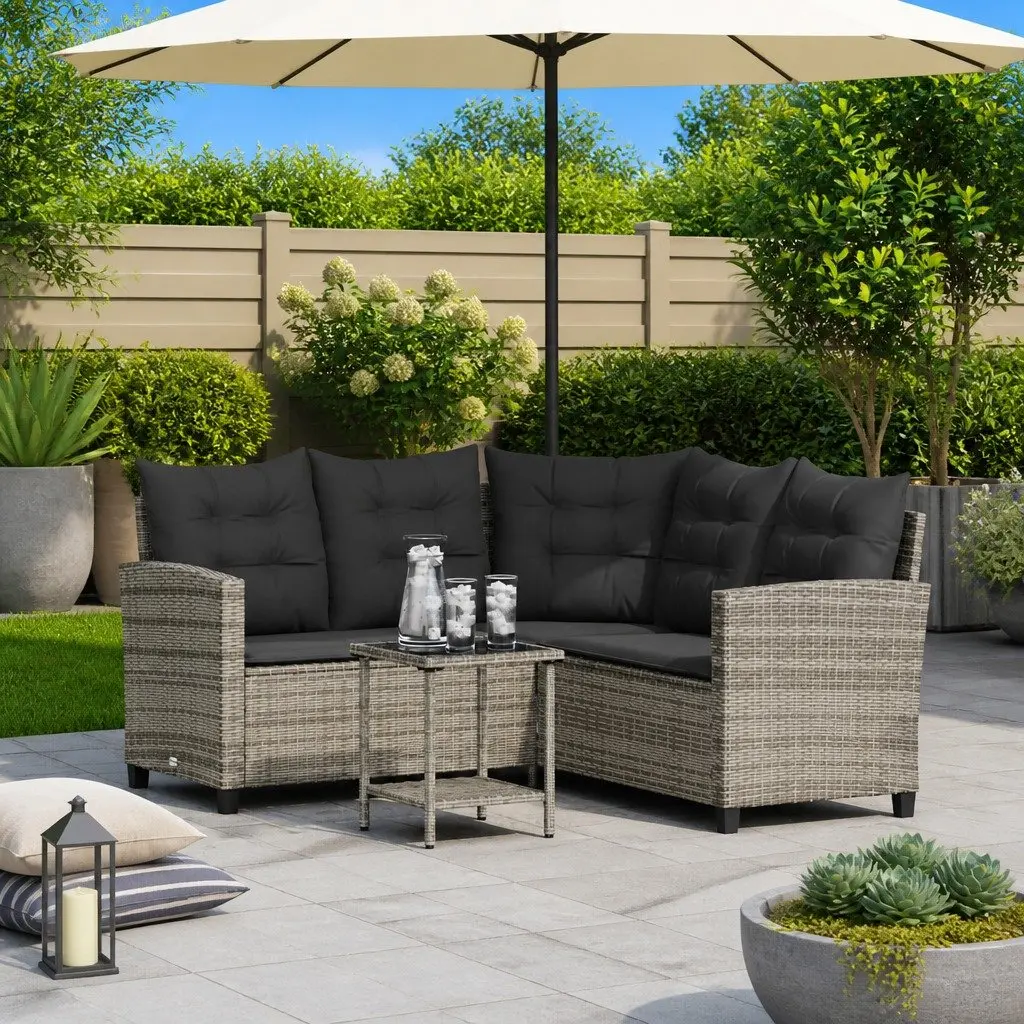 L-Shaped Garden Sofa with Integrated Table