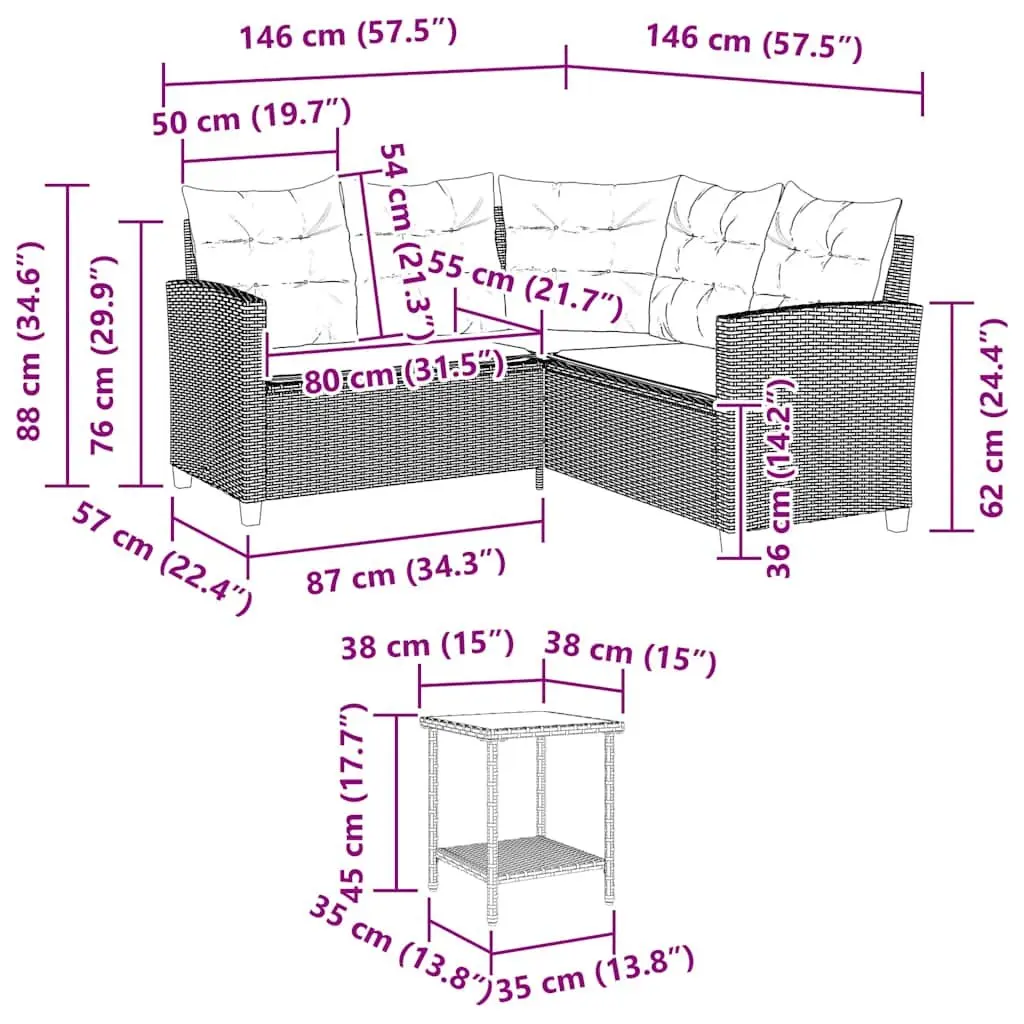 L-Shaped Garden Sofa with Integrated Table