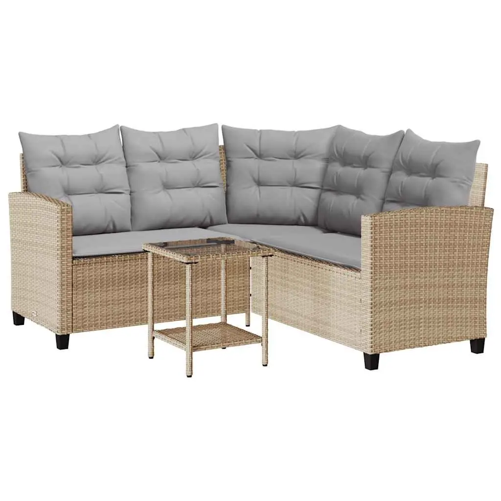 L-Shaped Garden Sofa with Table and Cushions