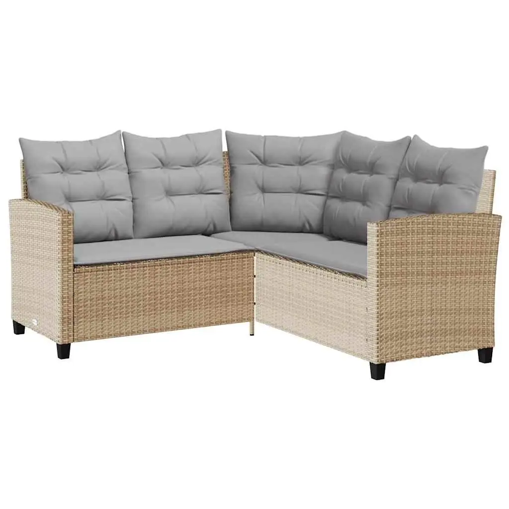 L-Shaped Garden Sofa with Table and Cushions