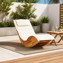 Durable Wooden Rocking Lounger with Cushion for Relaxation