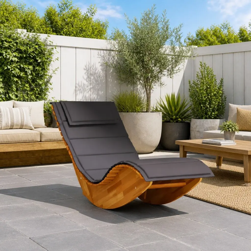 Sun Lounger Solid Acacia Wood Brown Outdoor Rocking Chair with Cushion