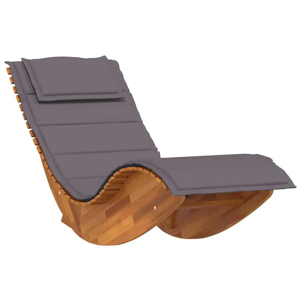 Sun Lounger Solid Acacia Wood Brown Outdoor Rocking Chair with Cushion