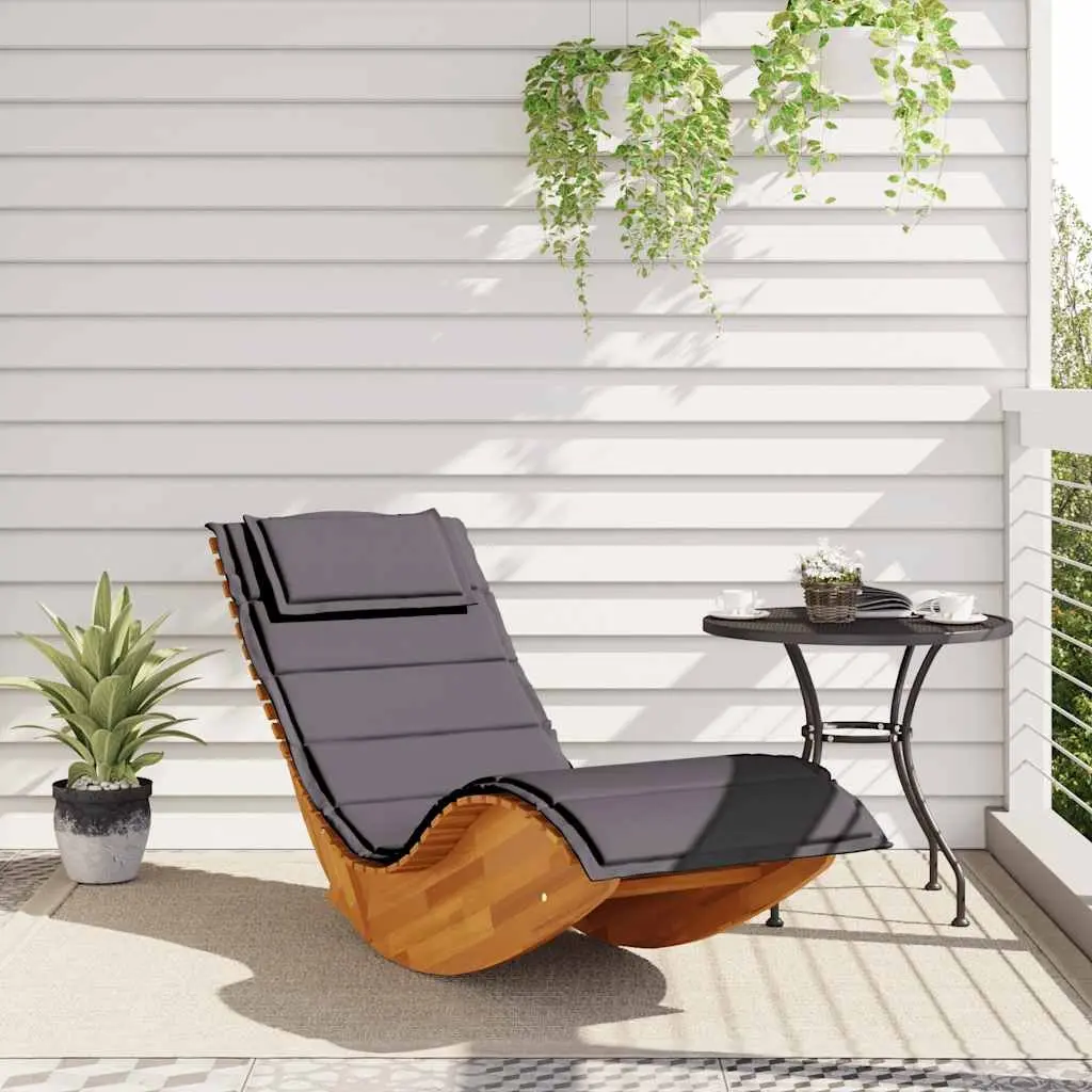 Sun Lounger Solid Acacia Wood Brown Outdoor Rocking Chair with Cushion