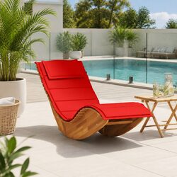 Sturdy Wooden Rocking Lounger with Cushion for Outdoors