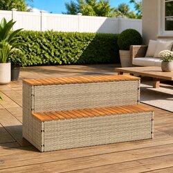 Beige Hot Tub Step with Strong Poly Rattan Construction