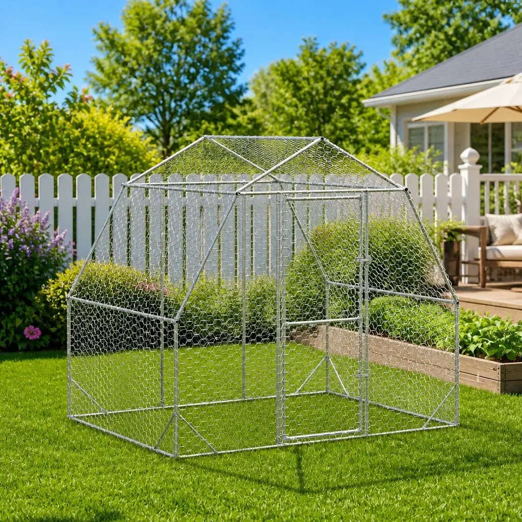 Walk-In Coop Enclosure Galvanised Steel 2.5x2x2.25m Hexagonal Mesh Wire Silver