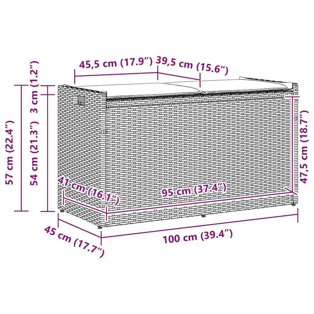 Black Outdoor Storage Bench with Cushion 100cm