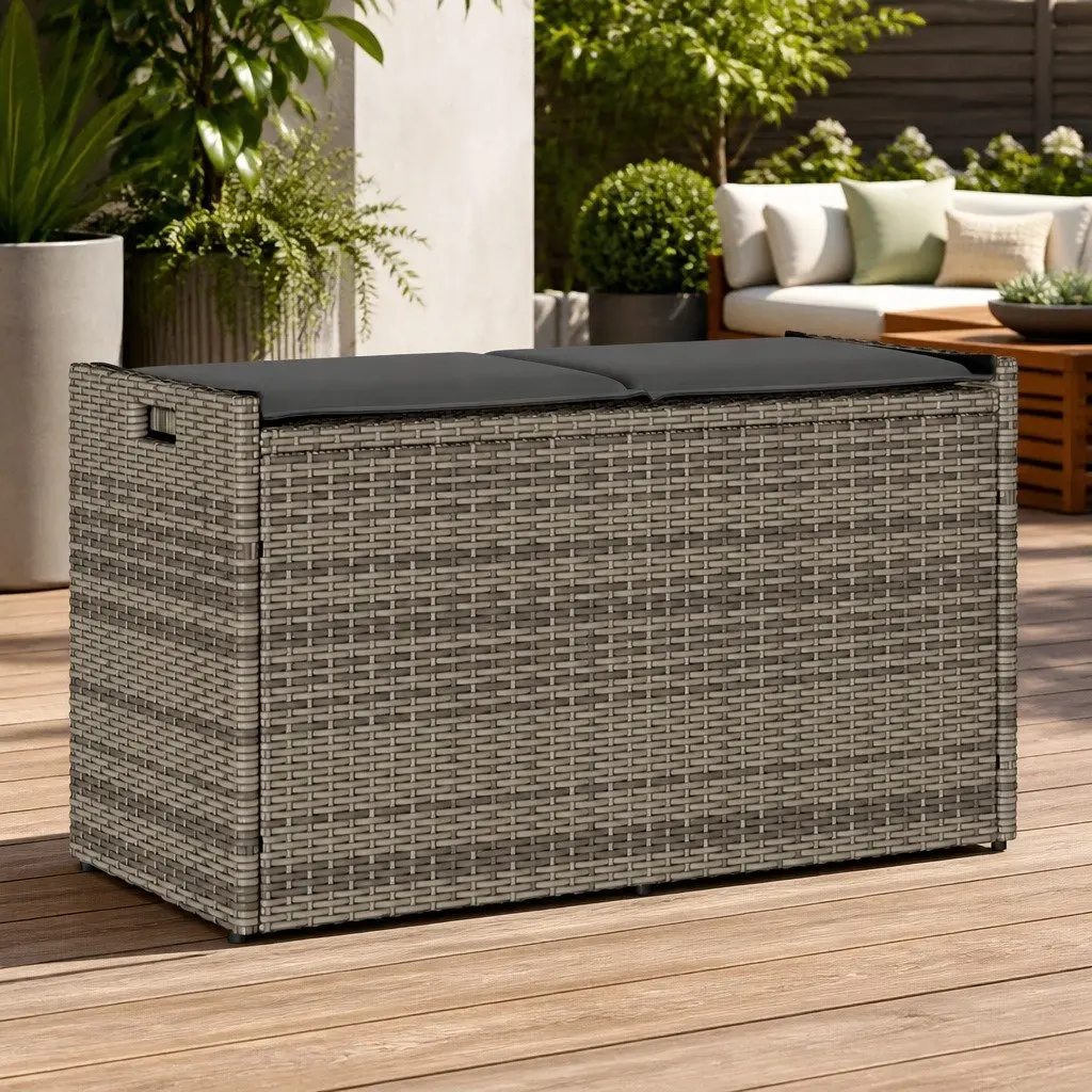 Outdoor Storage Bench with Cushion in Grey