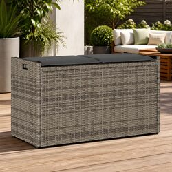 Outdoor Storage Bench with Cushion Grey 100cm Poly Rattan Garden Seating