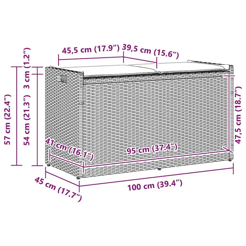 Outdoor Storage Bench with Cushion in Grey