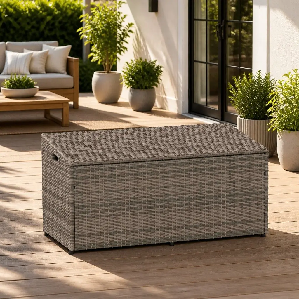 Garden Storage Box PE Rattan Grey 110 x 50 x 58 cm Outdoor Furniture